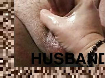 Giving horny husband sensual handjob