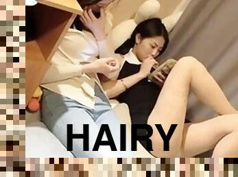 Two good-looking besties have sex with one cock and they cant handle the live broadcast in China. They can only fuck the hairless pink abalone firs...