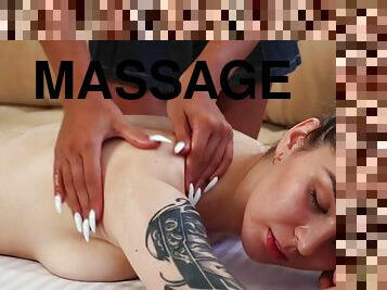 Nina Lizalaks enjoys her virgin full body massage