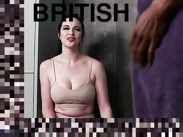 British busty voyeur shows her ass in interracial couple video