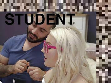 Young Perky Tits Blonde Student Takes Tutor's Big Knob
