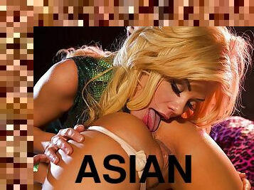 asiatique, chatte-pussy, lesbienne, par-voie-orale, fétiche