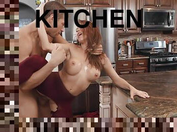 Megan Rain rides stiff dong in the kitchen