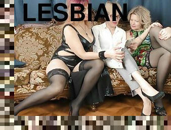 Lesbian threesome on the sofa with naughty Barbara & Olga C.