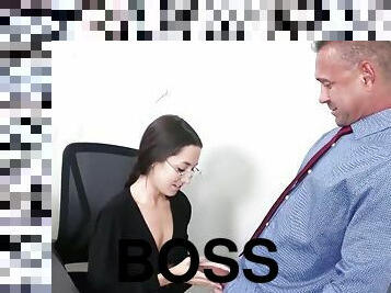 Peter fucks up big time and his bitchy boss demands he pull out his hard cock and fuck her tiny pussy