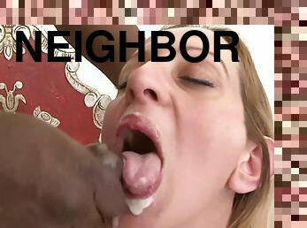 Lilou enjoys while sucking her neighbor's big black cock