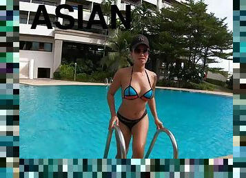 Curvy Thai girlfriend loves a good fuck after an afternoon swim in the pool