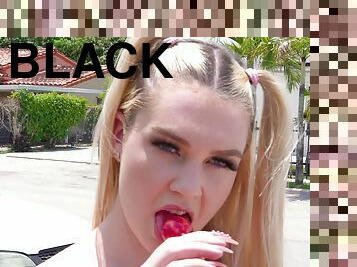 Adorable blonde stranger Layla Belle sucks a black dick and rides it