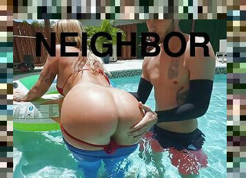 Horny neighbor Lolly Dames comes over to have naughty fun by the pool