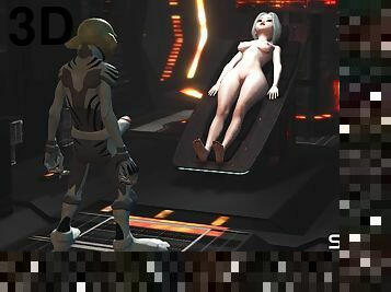 Sex with an alien in a spaceship. A sexy  blonde gets fucked by an alien