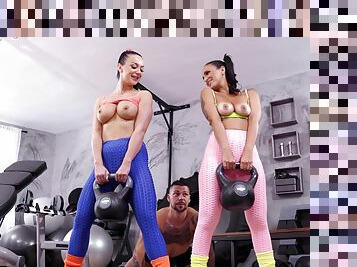 FFM threesome in the gym with Claudia Bavel and Lady Gang