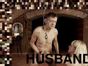 BDSM fetish video of blonde Lady Yultsi spanking her husband