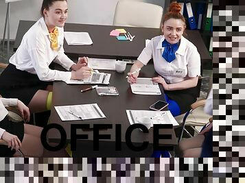 Lesbos fingering in the office - Nansy Small and Poly White