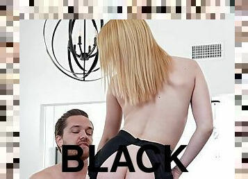 Blonde Maria Kazi wearing black stockings riding a dick - HD