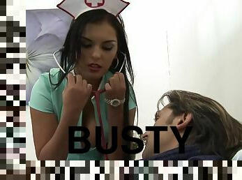 Busty nurse Jasmine Black gives head and gets fucked by a patient
