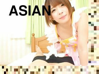 Hot Asian girl drops on her knees to show how she pleasures dicks