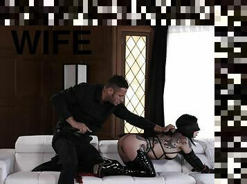 Tattooed wife Joanna Angel blindfolded and fucked by her hubby
