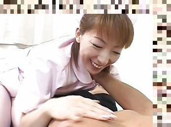 Small tits Japanese nurse Chisaki Aihara gives a nice blowjob