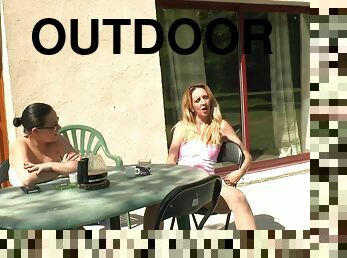 Outdoor MMF threesome with kinky Candice Marchal & her neighbors