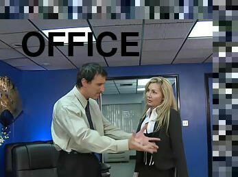 Rough fucking in the office with blonde Lisa Demarco wearing nylon