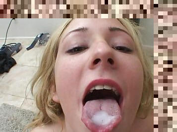 Close up video of Hillary Scott getting cum in mouth & swallowing it