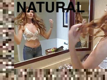 beautiful glamour babe Andria - big natural tits solo in front of the mirror