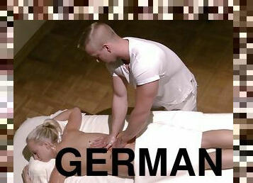 German blonde skinny teen seduced at oil massage