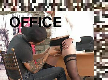 Rough fucking in the office with blonde Ladypam and her coworker