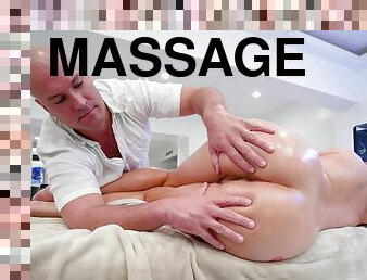 Oiled sex bomb Vivian Taylor gets massaged and fucked balls deep