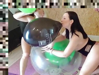 Balloon Group Sex foursome with german brunette and blonde