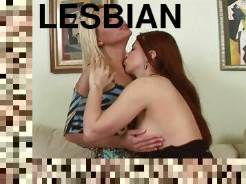 Two sexy lesbian babes enjoy kissing before licking and fucking pussy with sex toys