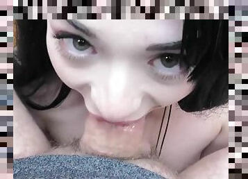 Watch this SUPER tiny teen suck cock and lick ass