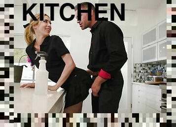 Hardcore fucking in the kitchen with adorable blonde Aiden Ashley