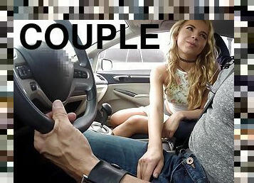 Quickie fucking in the car ends with a cumshot for Alina West