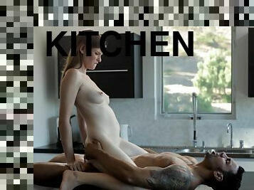 Passionate fucking in the kitchen with natural tits GF Lara