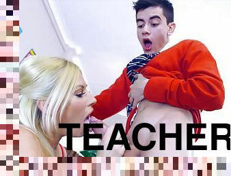 Big breasts teacher Michelle Thorne riding students big cock in the classroom