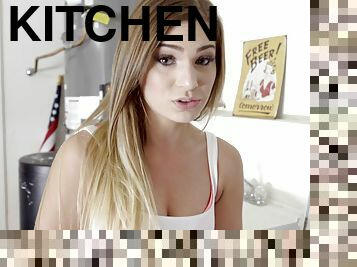 Smoking hot Sydney Cole gets her pussy pounded in the kitchen