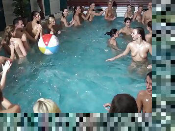 Wild sex orgy with lot of cock hungry models in the pool. HD