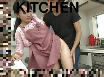 Quickie fucking in the kitchen with clothed wife Takita Eriko