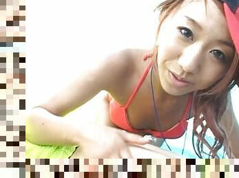 Horny Japanese chick gives a blowjob in outdoors and teases