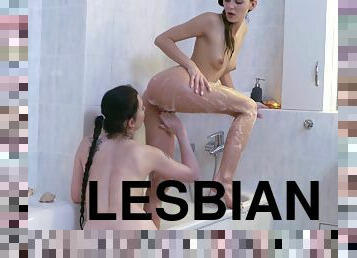 Two Teen Lesbians Spend Time In The Bathtub Together