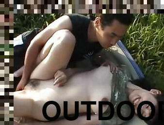 Hardcore outdoors quickie with naughty Japanese babe Hayashibara