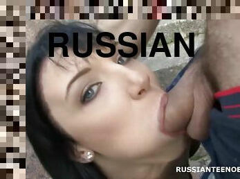 Young Russian Brunette Deepthroats Dick In The Public Place