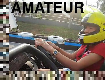 Big fake tits amateur Thai teen go karting and sex with her boyfriend