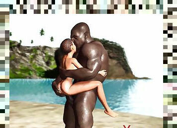 Hot sex on the beach! Big black man bangs a horny ebony on the savage island