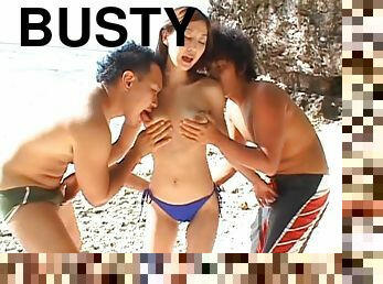 Busty Asian Babe Mako Katase Gets Fucked in an Outdoor Threesome