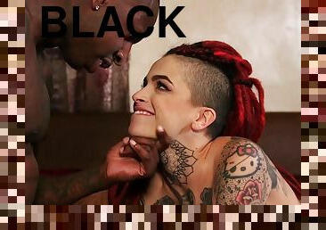 Tattooed white chick in stockings takes BBC doggy style. IR fuck.