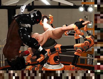 Sci-fi fuck machine! Male android bangs hard a super sexy hot brunette in the lab