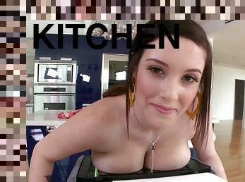 Passionate lovemaking in the kitchen with natural boobs Noelle Easton