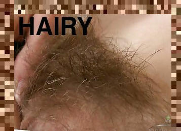 hairy girl shows her body: bushy cunt and hairy armpits